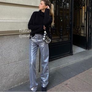 Zara TRF METALLIC WAXED JEANS
